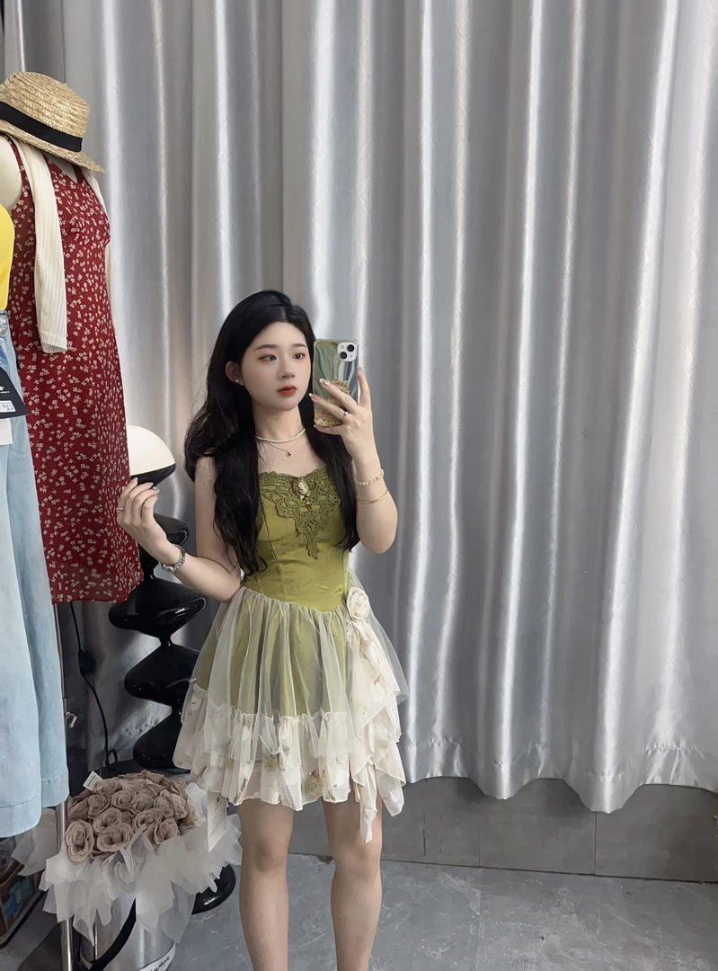 【虎妹推荐】小个子森系绿色吊带连衣裙