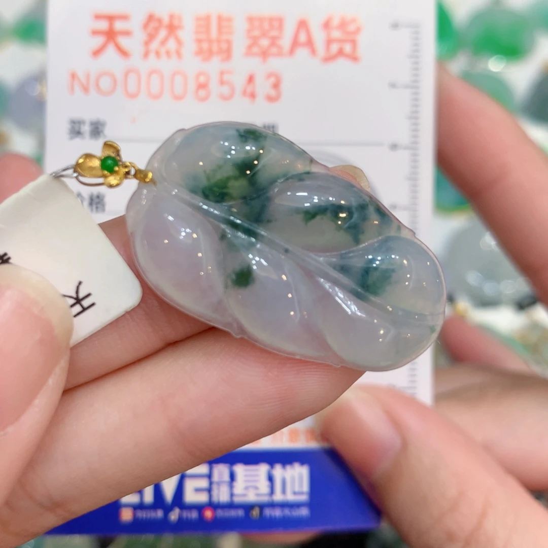 翡翠18K金镶嵌颈饰叶子