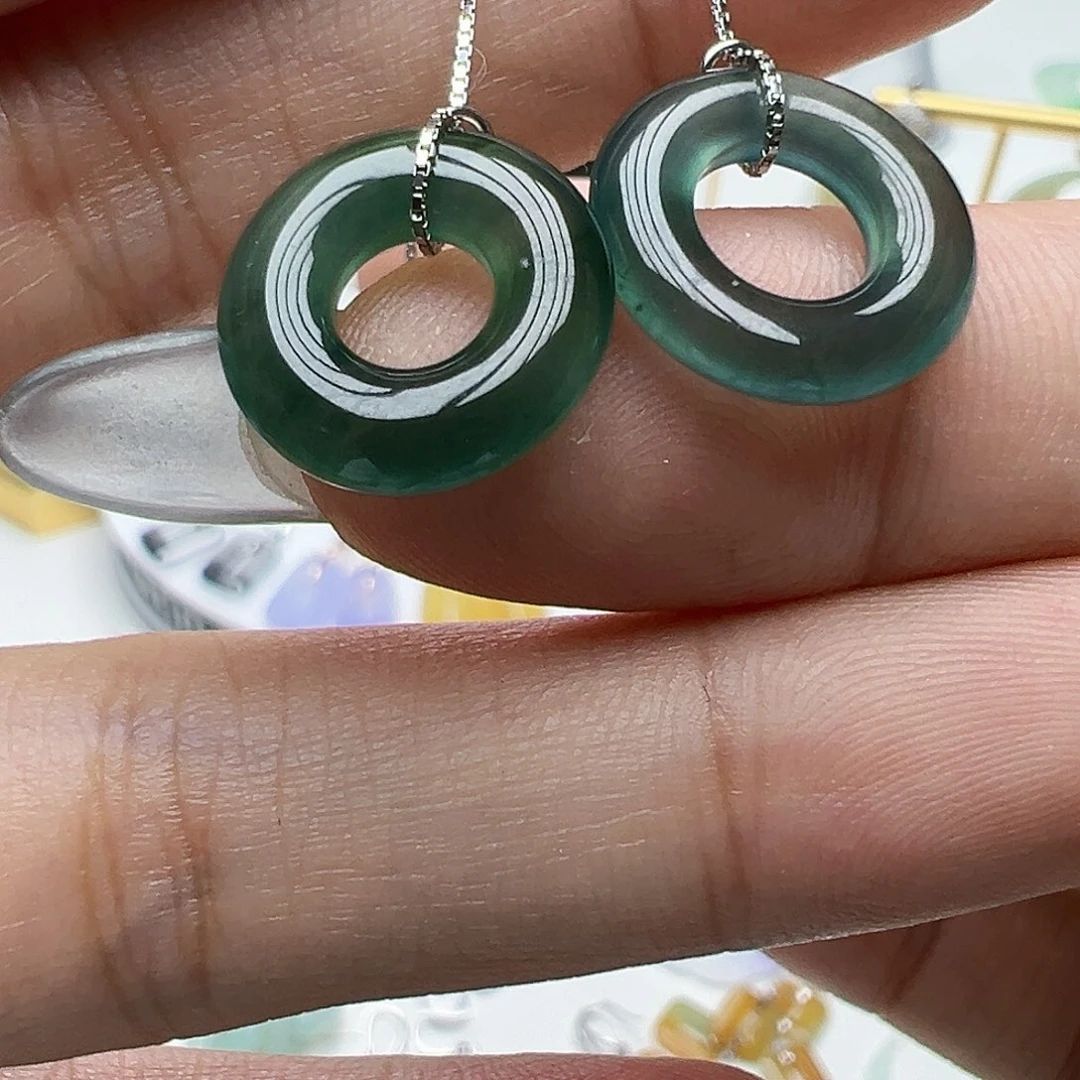 翡翠银S925镶嵌耳饰天然缅甸A货翡翠