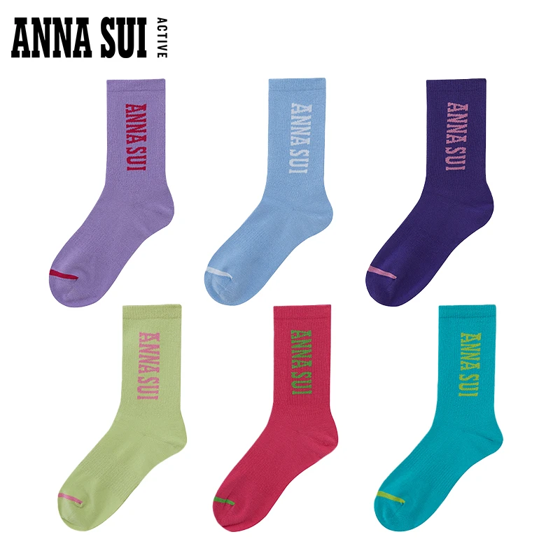 ANNA SUI安娜苏运动 经典logo撞色休闲中筒运动袜24119207A