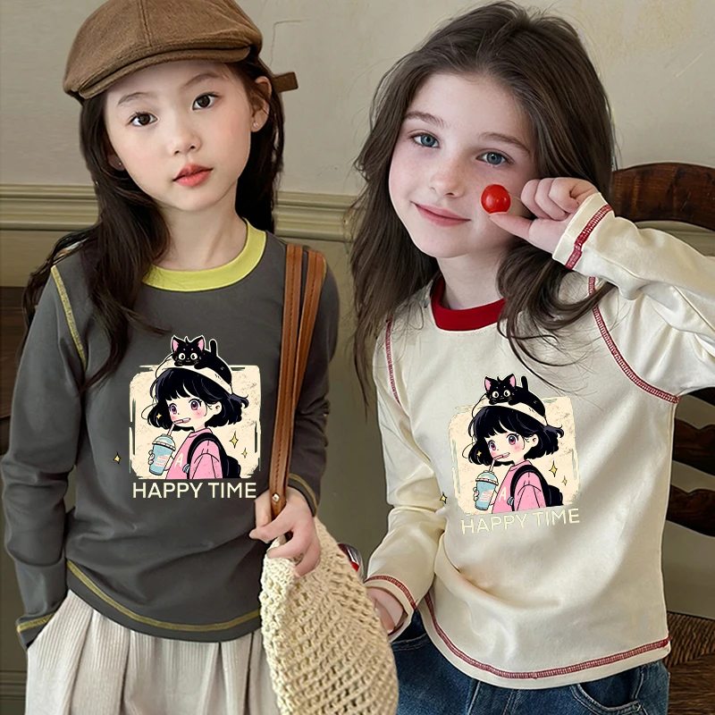 女童洋气长袖儿童打底衫春秋服装新款舒适圆领内搭T恤衫上衣服