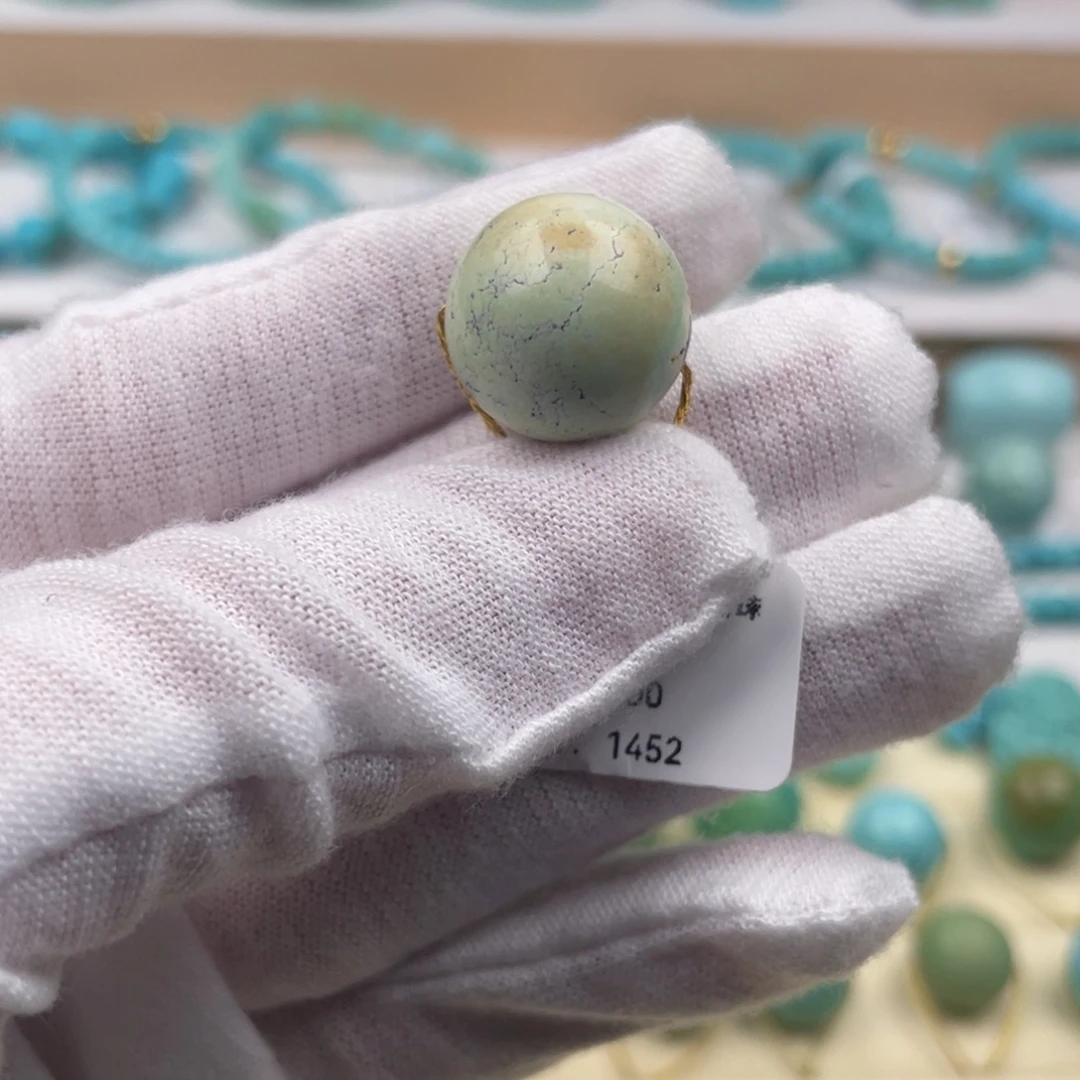未镶嵌绿松石珠宝奇石菜籽黄网花圆珠15.7mm