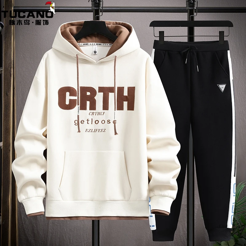 啄木鸟男士运动休闲连帽潮流青少年春秋季初中长袖时尚宽松秋冬帅