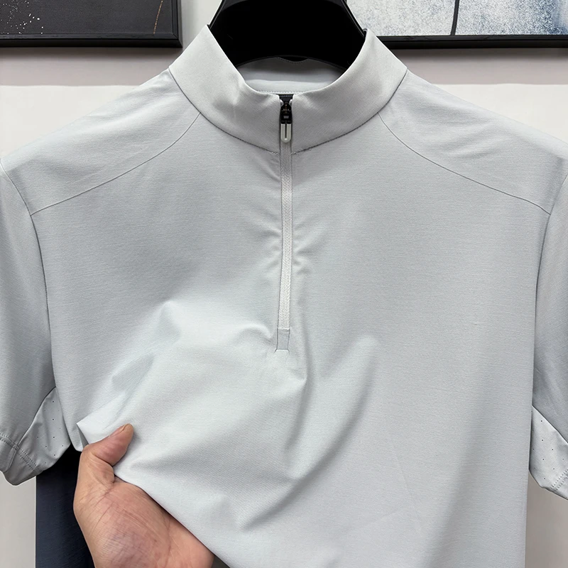 CATIA SELI夏季薄款轻户外运动短袖t恤男士半拉链立领速干打底衫