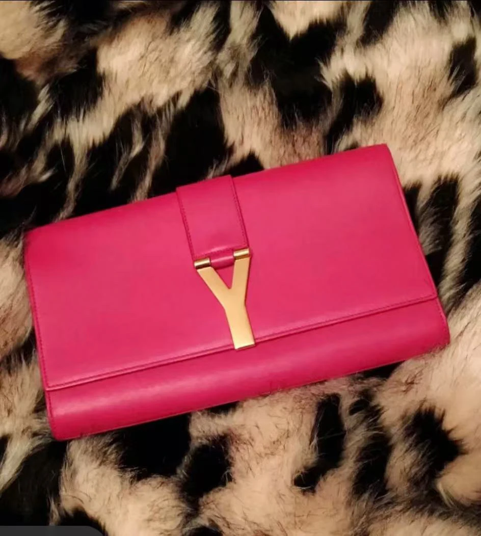 95新 YSL/圣罗兰 圣罗兰枚粉色手拿包