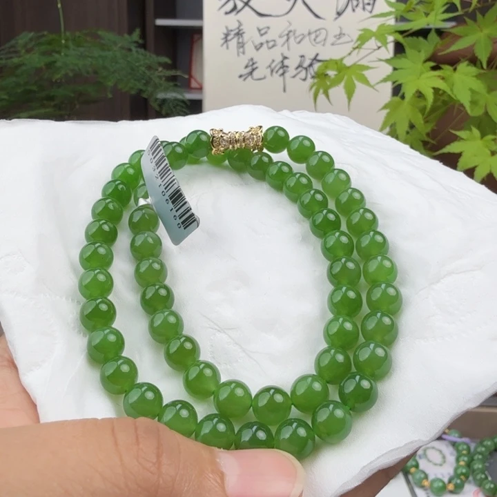 和田玉未镶嵌颈饰碧玉冰阳绿妈妈链卡8