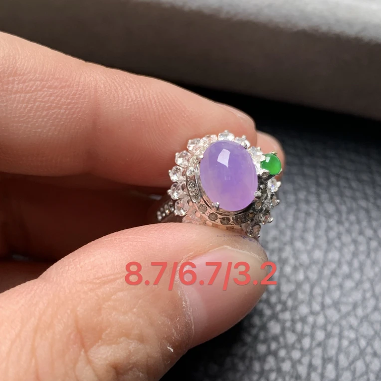 缅甸翡翠戒指冰种紫罗兰戒面（铜托）
