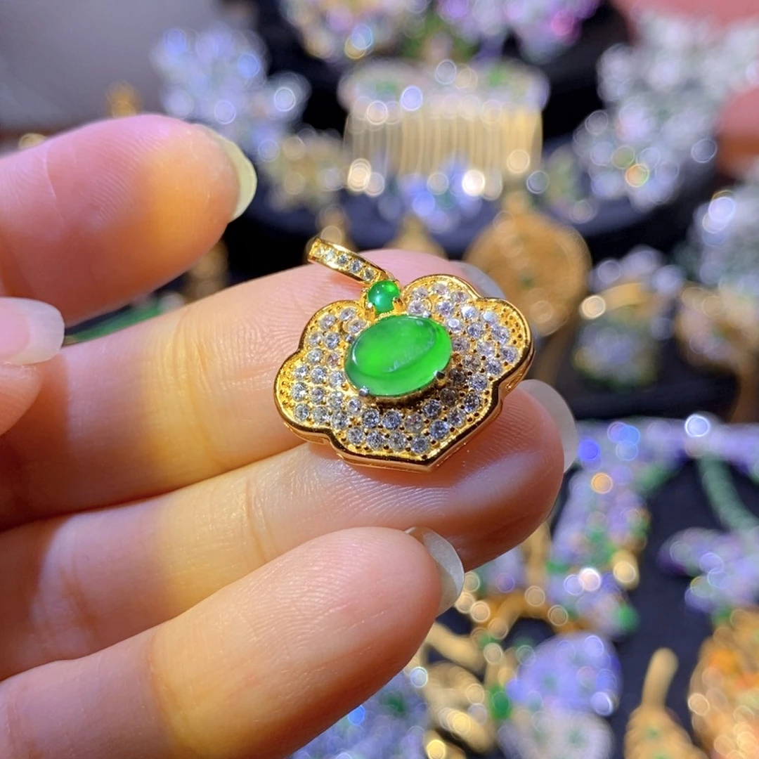 吊坠(不含链)银S925镶嵌翡翠