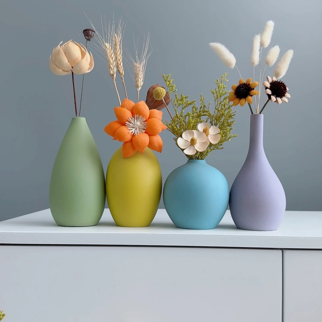 摆件陶瓷小花瓶摆件含花总高约20-30cm
