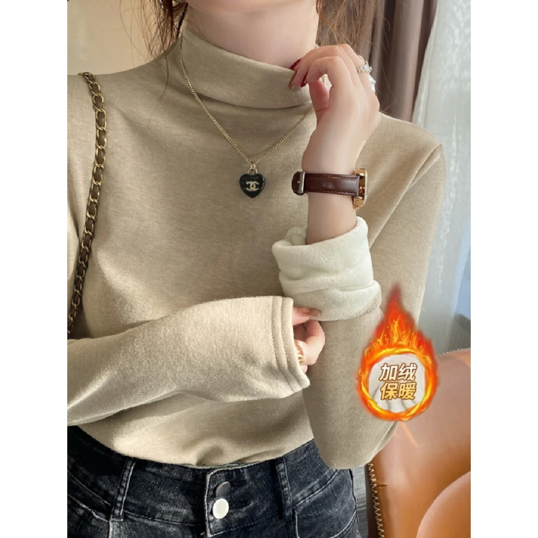 半高领百搭打底衫女冬季高级感2024新款加绒加厚内搭保暖上衣