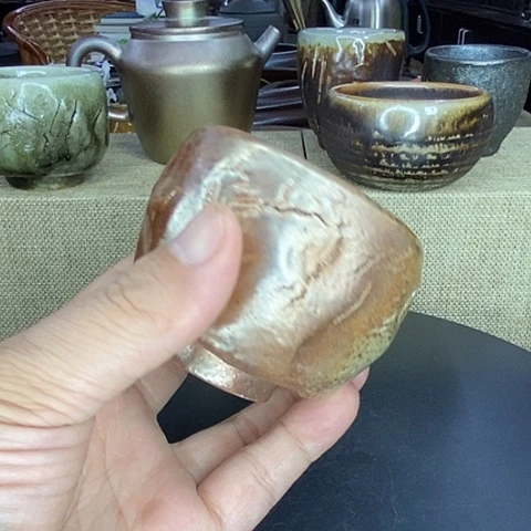 穿***子云南建水紫陶浪鬼柴烧杯