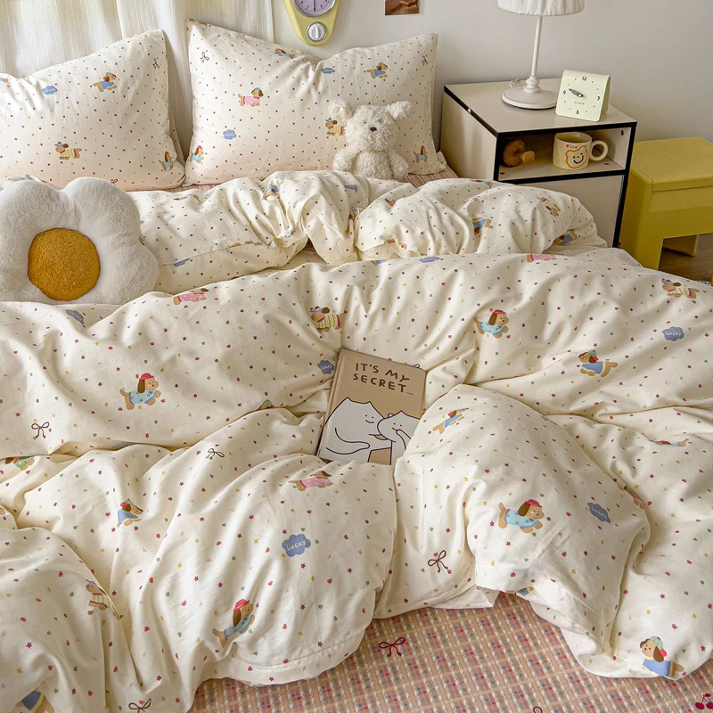 新款全棉100棉高品质四件套可爱简约无印风学生三件套棉被罩日式