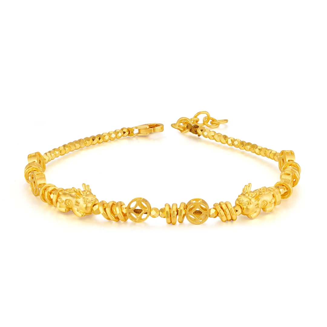 12期免息【中国黄金】金秋足金999貔貅蹦迪手链古法纳福盘缠