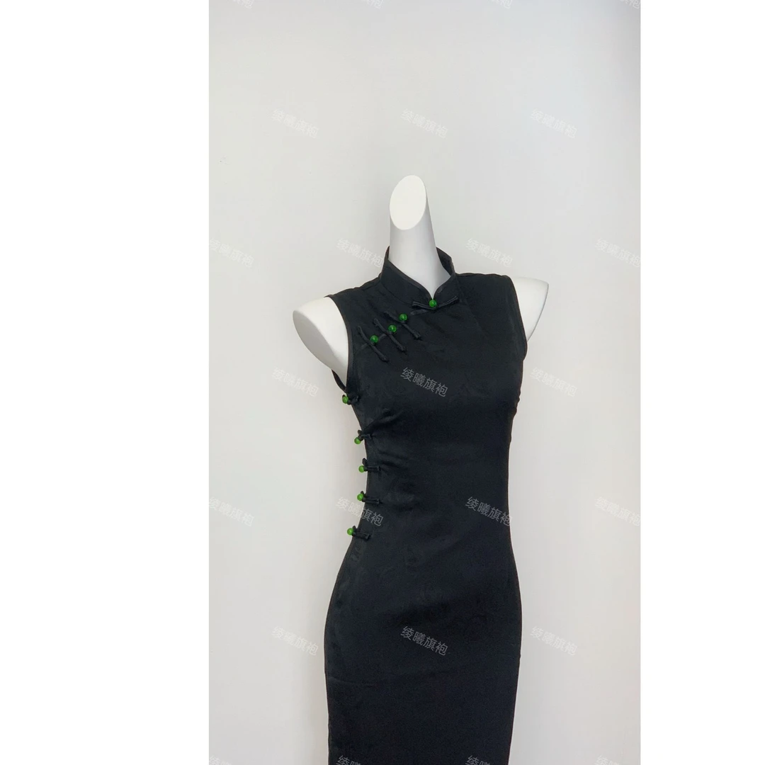【黑色玫瑰】绫曦2025春夏新款黑色优雅无袖气质旗袍裙