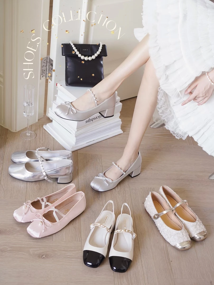 玛丽珍鞋蝴蝶结夏季拼接中跟单鞋春季圆头百搭韩版(主播叫号拍）