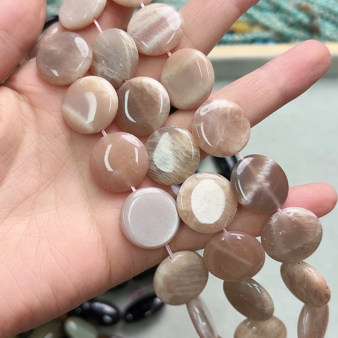 玛瑙/玉髓未镶嵌珠宝半成品卡20太阳石圆饼一条