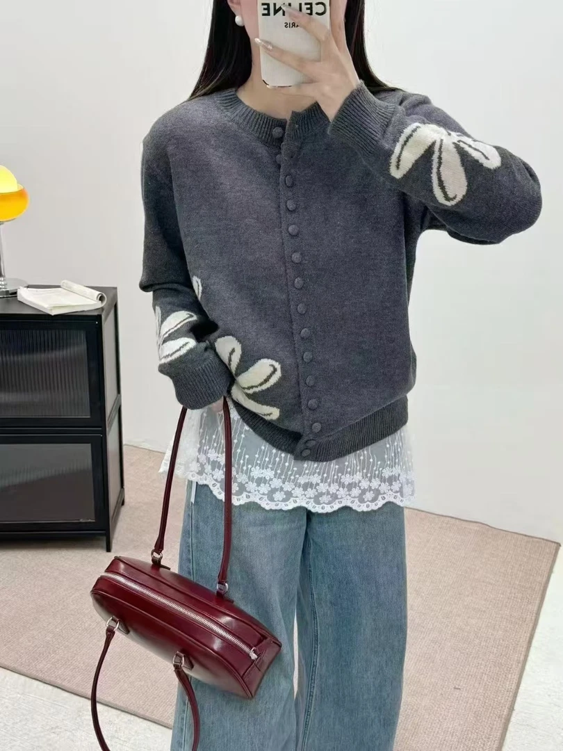 【花朵纯色提花】 2025年秋季新款提花针织衫女显瘦洋气上衣外套