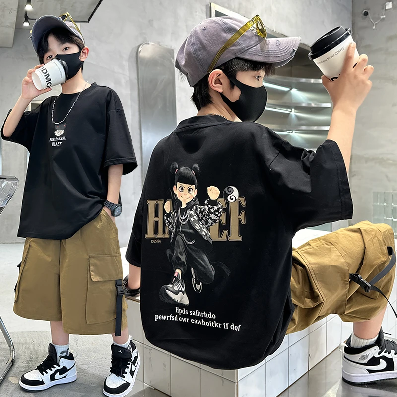 男童夏装套装2025新款夏季短袖中大儿童男孩T恤短裤薄款衣服帅气