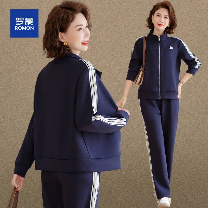 罗蒙2025新款中年女装秋装运动套装减龄外套妈妈装春秋休闲两件套