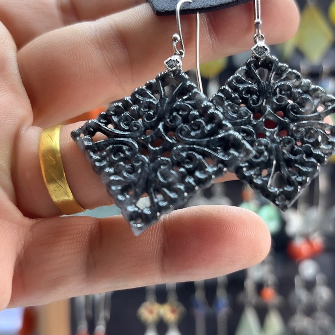 翡翠耳饰银S925镶嵌落**怀