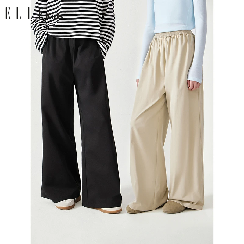 ELLE KIDS童装全腰松紧垂坠窄版休闲女童春季百搭直筒阔腿长裤S1