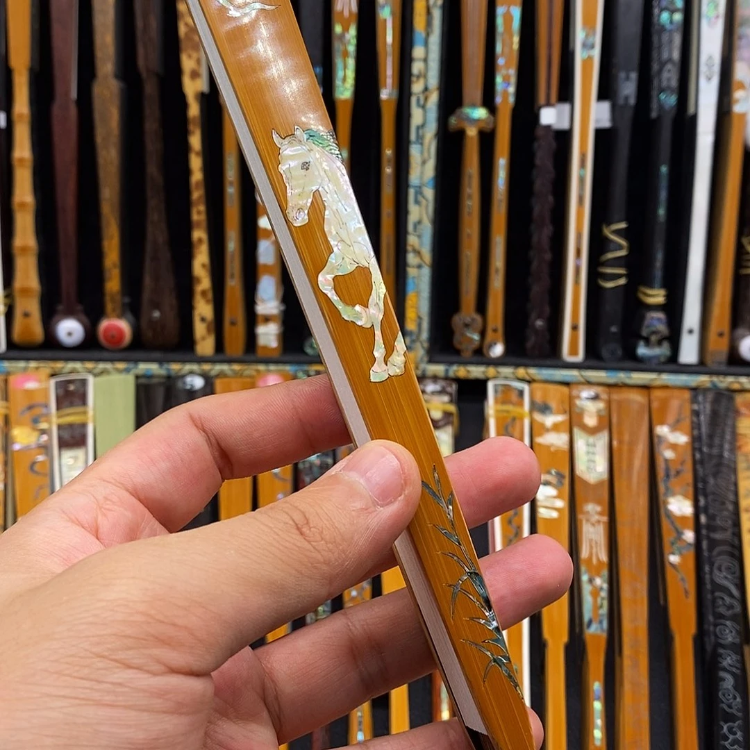 扇子《白马》老玉竹三合青螺钿