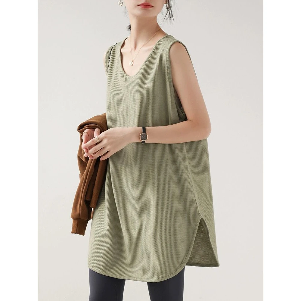 巨好看！真心舒服！韩系chic圆领背心女夏季外穿慵懒宽松中长款上衣