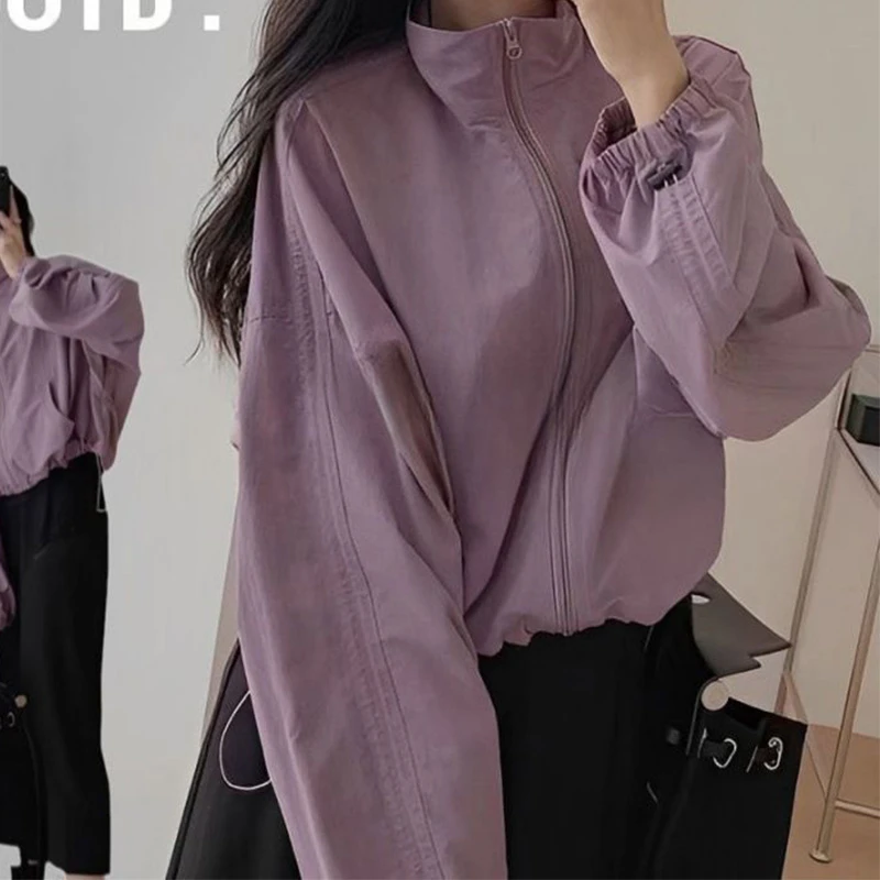 小个子短款防晒冲锋衣女装夏季新款韩版抽绳拉链宽松薄款防晒外套