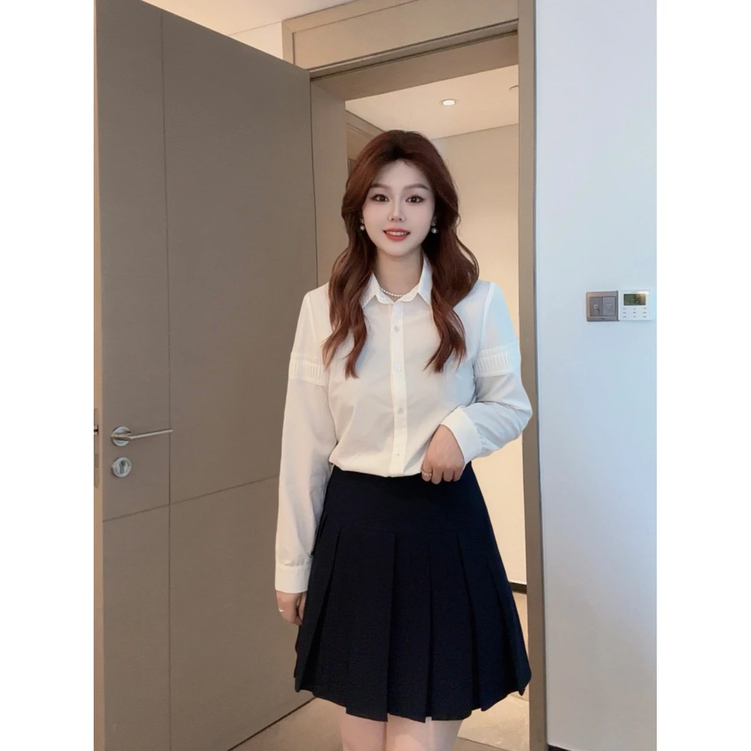 楠序鹿鹿微胖女装2025春季显瘦气质百搭时尚纯色衬衫上衣女DD9105