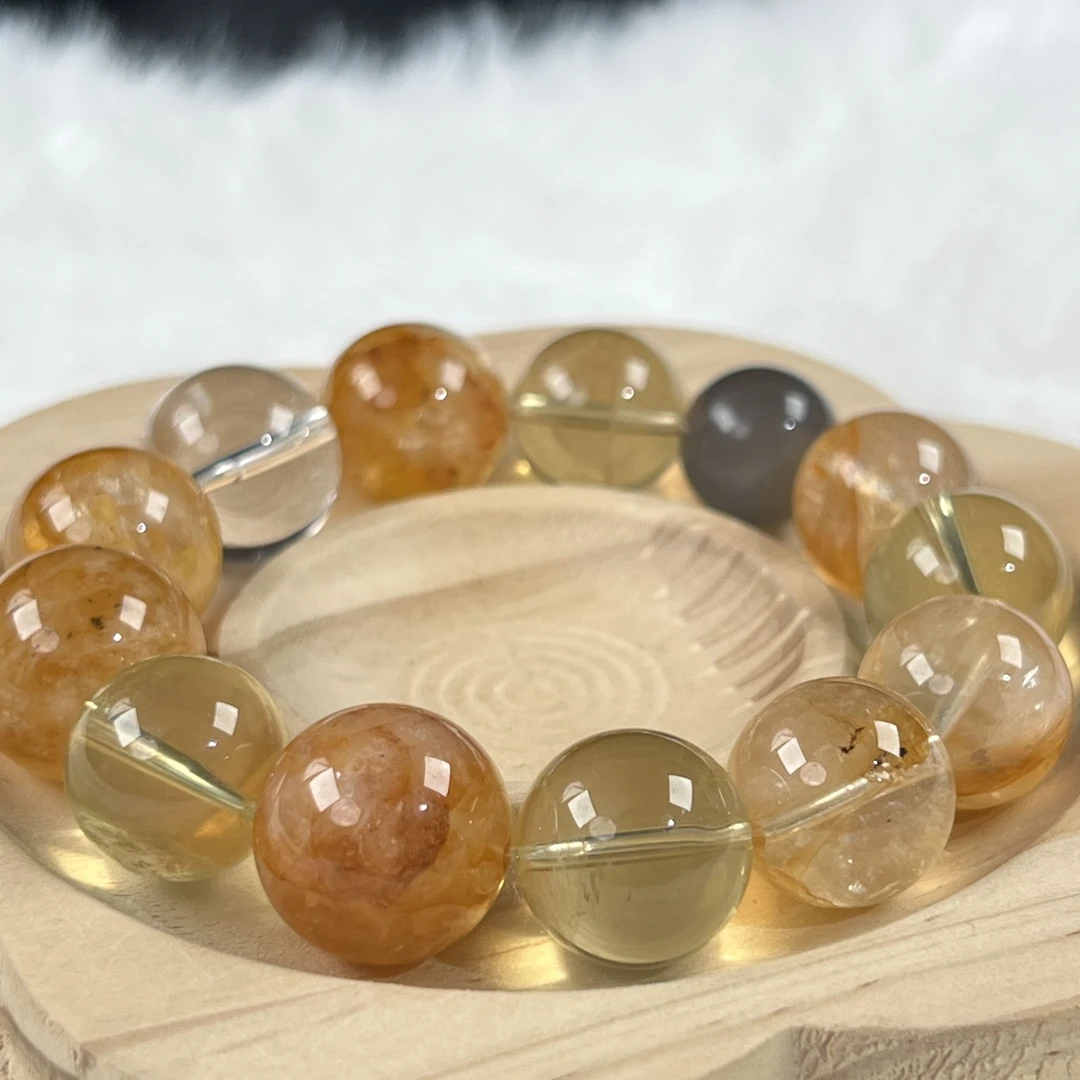 梵熹水晶 【黄胶花黄水月光石】天然水晶手串随机珠子多样性发一