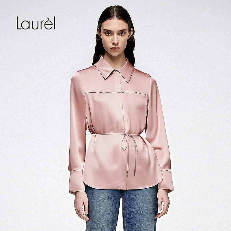 【丽公主专享】Laurel25秋缎面抽绳收腰衬衫女LWD363C00200