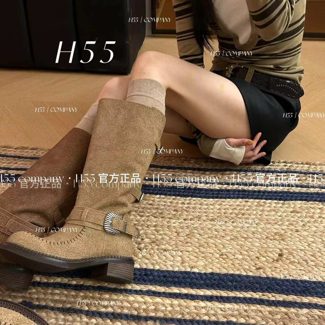 H55-泰晤士-秋季新款烘焙色系手作直筒靴4cm03-2746【M】