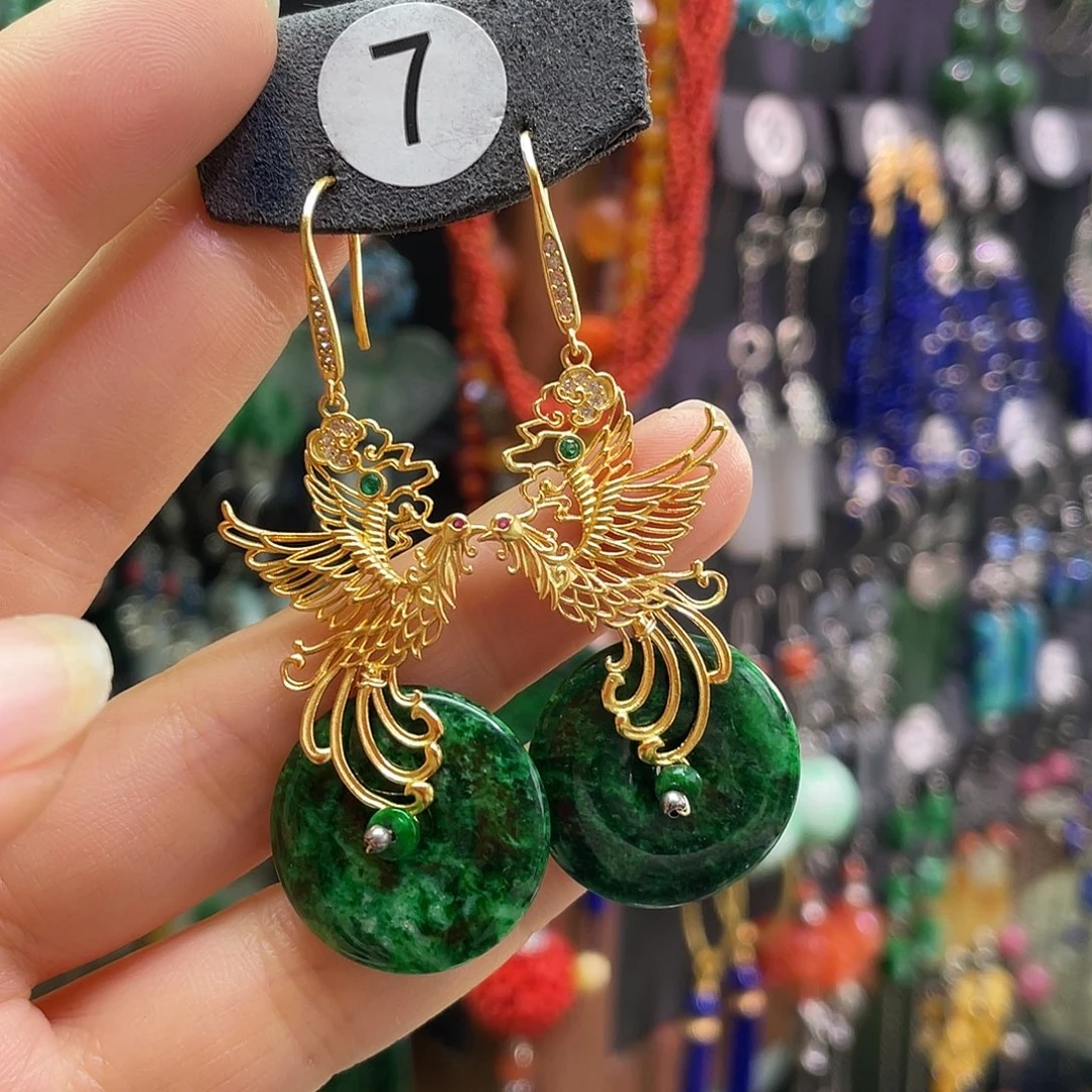 觉***学翡翠银S925镶嵌耳饰061）hggh