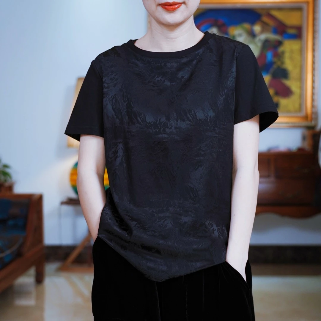 『塞垣春』夏季时尚圆领复古中式国风提花百搭T恤上衣-S3K8461