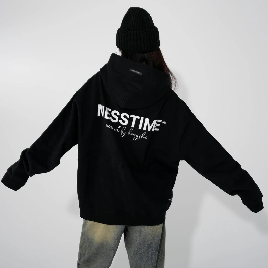 「MESSTIME」品牌签名印花重磅460G连帽卫衣宽松帽衫原创设计师潮牌