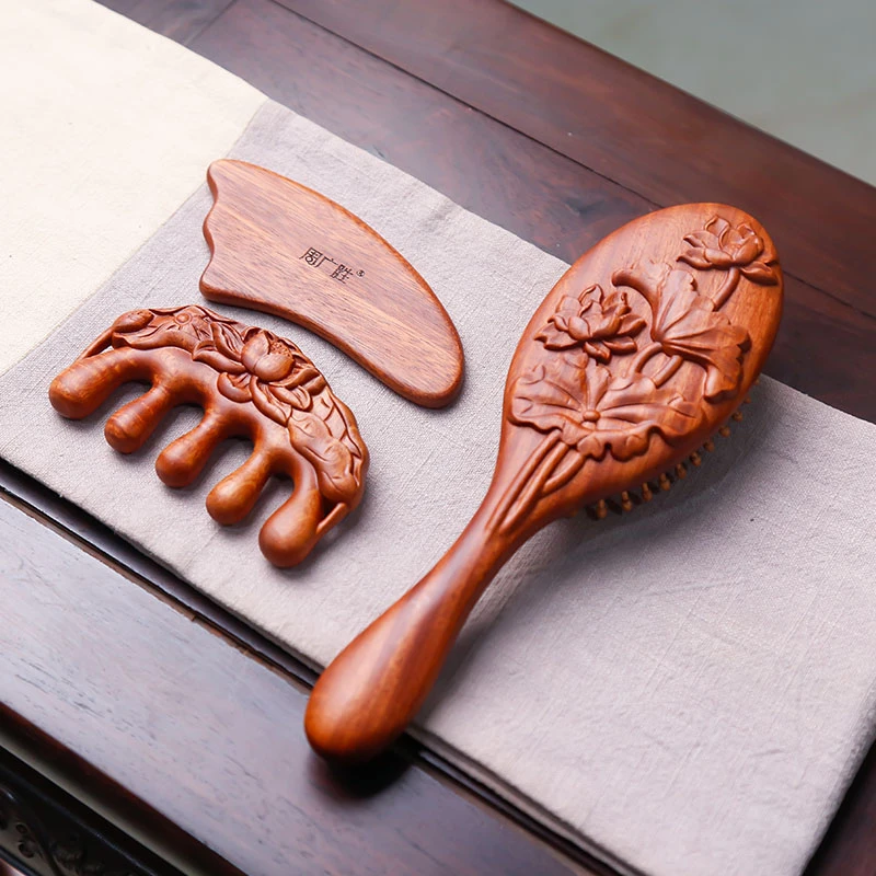 【周广胜】红檀香木精雕梳妆三件套