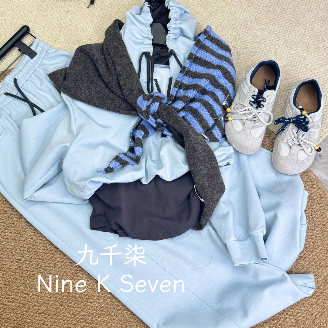 九千柒·韩代 柚ni独家版专供 水蓝色显瘦套装