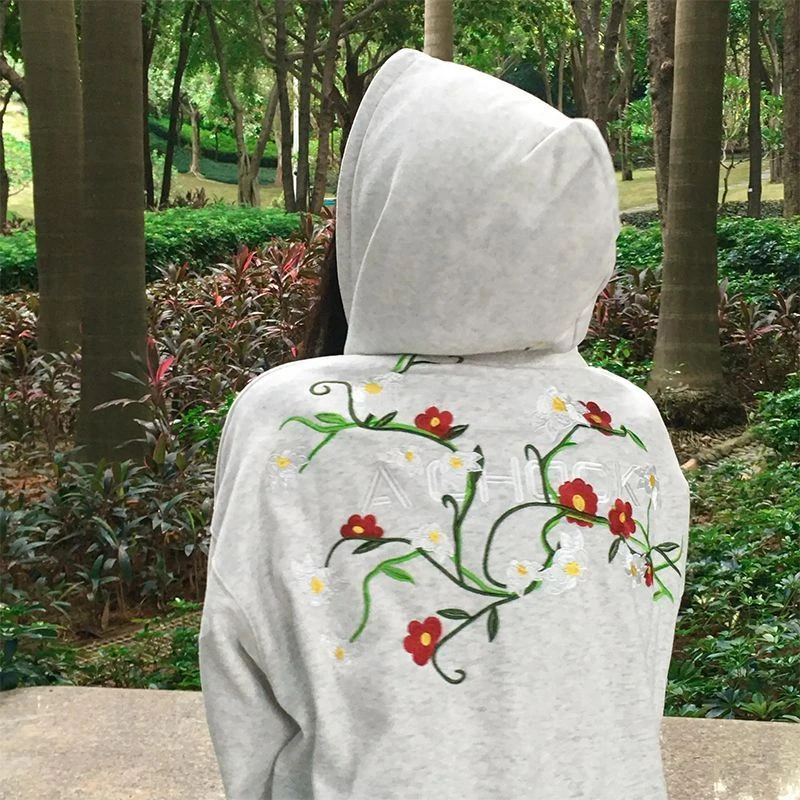 NASA ROAD美式连帽卫衣女秋冬高级感刺绣字母花卉韩版宽松ins上衣