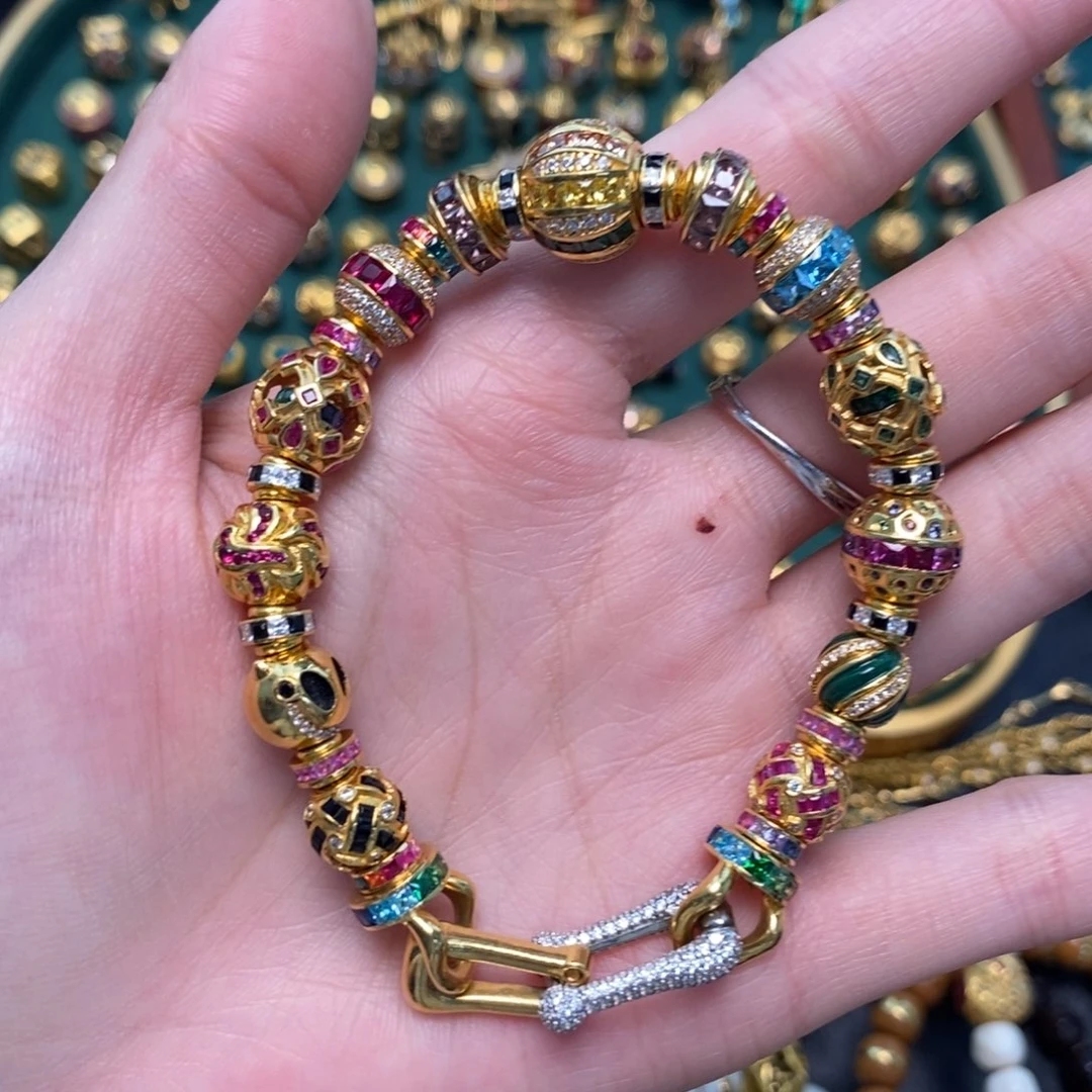 合成（培育）蓝宝石足金镶嵌手链