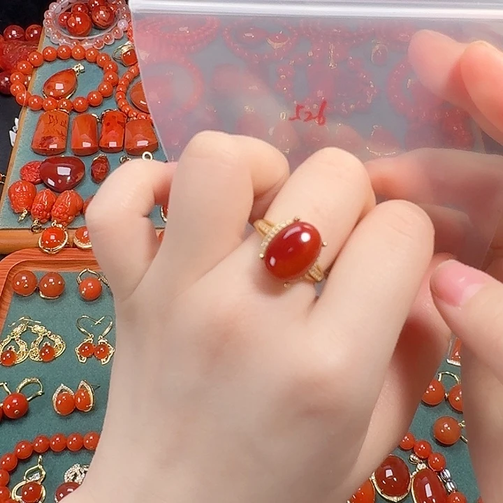 南红玛瑙银S925镶嵌戒指