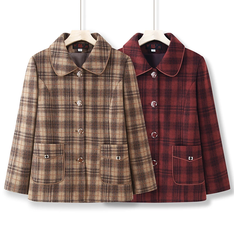 奶奶春装外套2025新款老人老太太衣服中老年人妈妈春秋款格子上衣