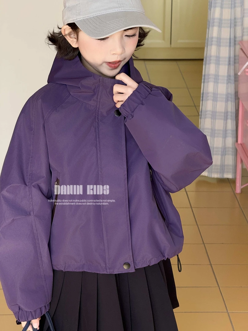 【嗒囜】女童春季时尚运动韩版宽松短款冲锋衣儿童休闲百搭防风外套