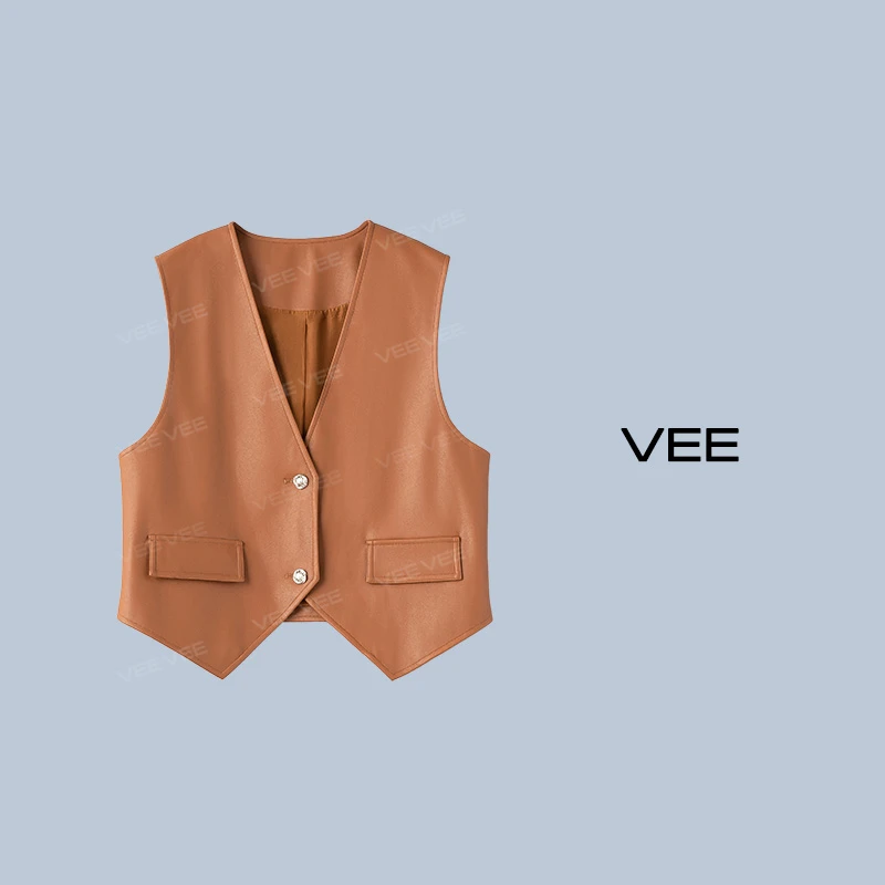 VEE【小骑士】新款时尚气质百搭简约复古通勤风PU马甲