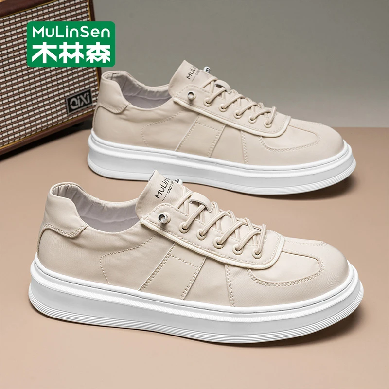 木林森休闲板鞋2025春秋季新款工作上班一脚蹬帆布鞋轻便透气男鞋