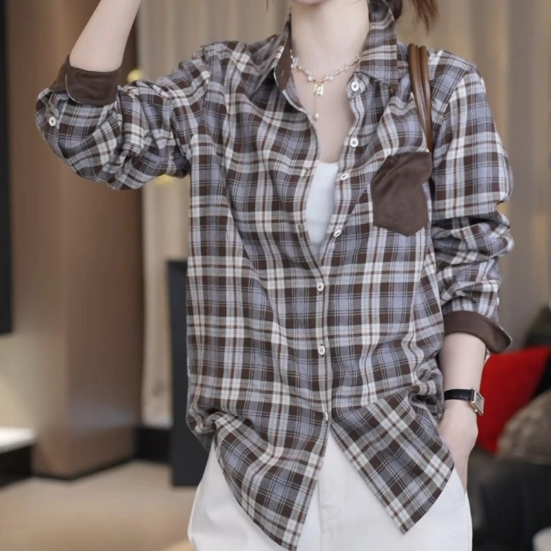 2025韩版新款原创经典复古拼接时尚百搭衬衣LK2505605