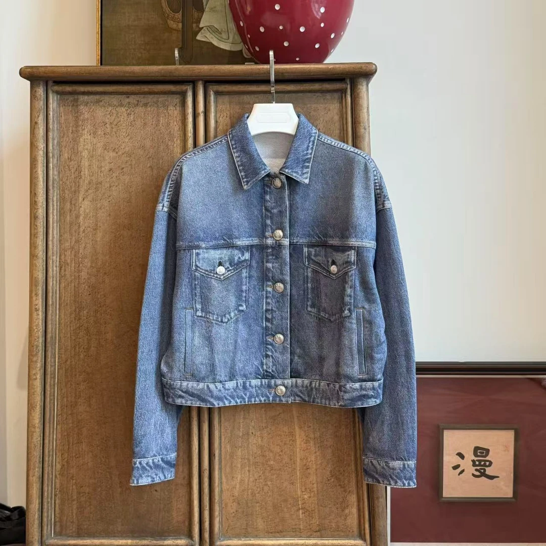 MYL2025春季新品纯棉假牛仔外套单排扣假口袋百搭上衣翻领外套