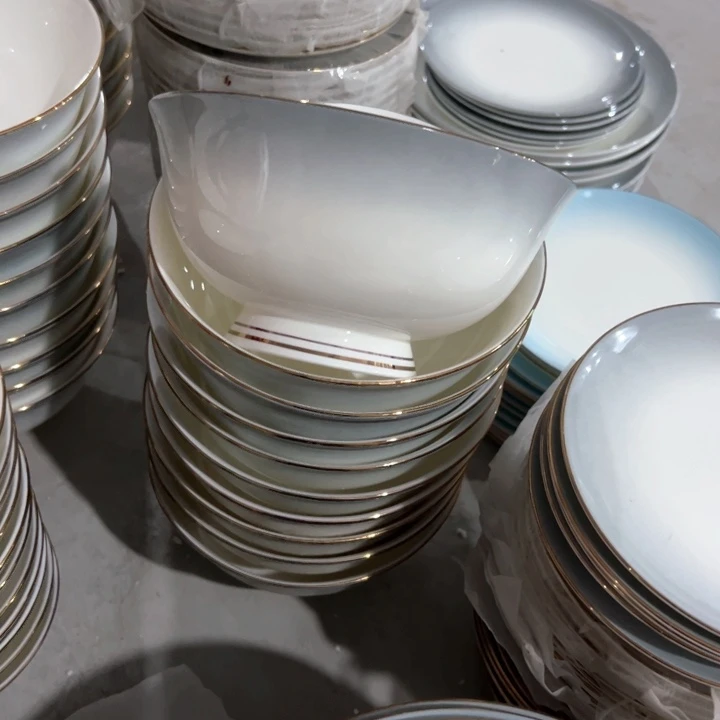 瓷渐变灰6寸高脚面碗6个