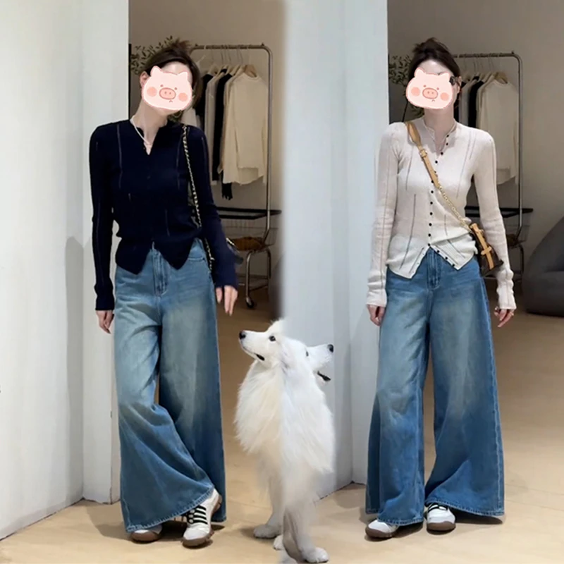 2025年秋季新款穿搭一整套高级显瘦设计上衣长袖搭配高腰牛仔裤女