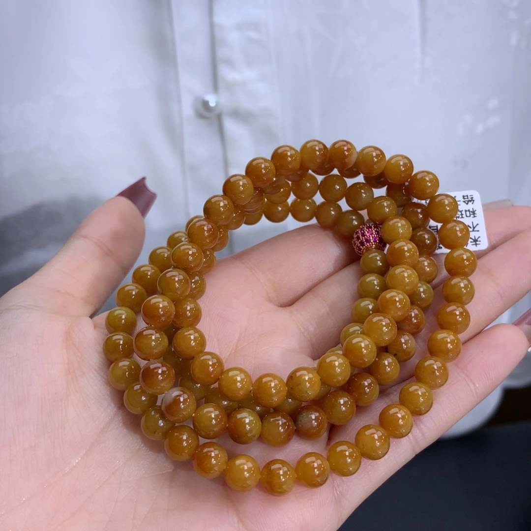 翡翠手链未镶嵌卡6.8冰润油黄翡