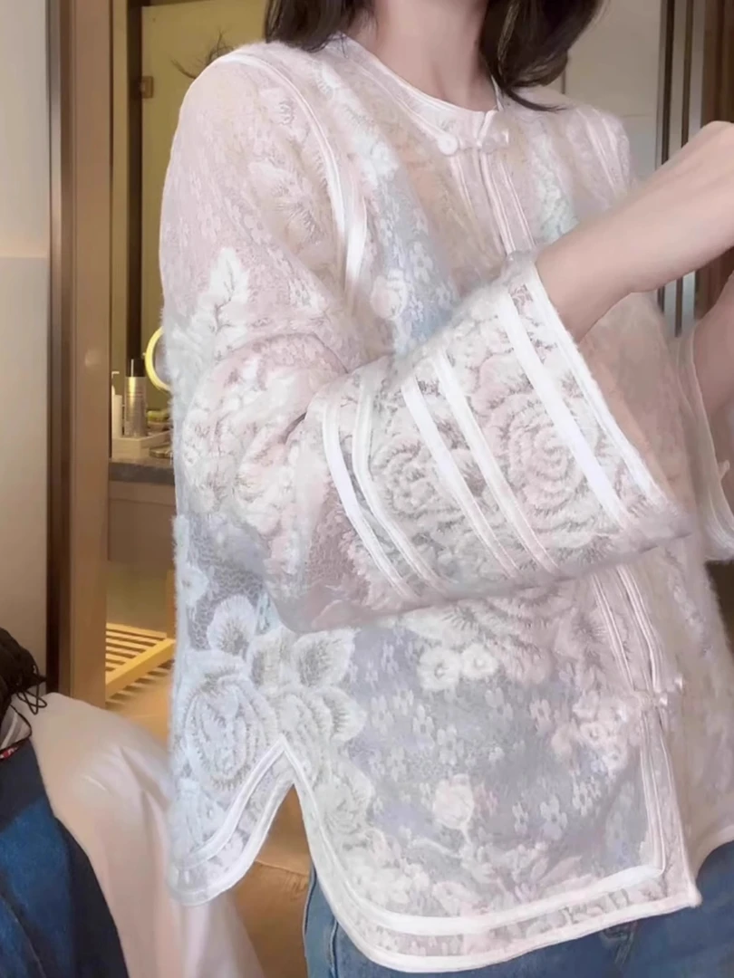 新中式国风提花刺绣衬衫外套女春季大码胖mm气质独特防晒开衫上衣